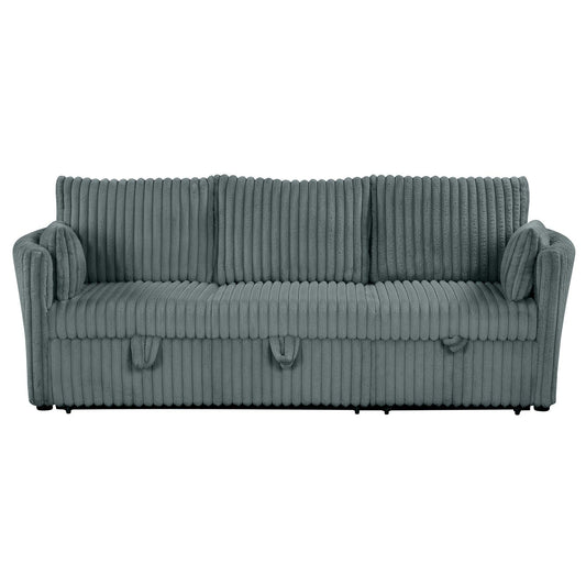 Dark Gray Faux Fur Oversized Convertible Sleeper Sectional Sofa Couch Daybed and Chair Pull Out with 2 Pillows, USB Charging Ports for Living Room