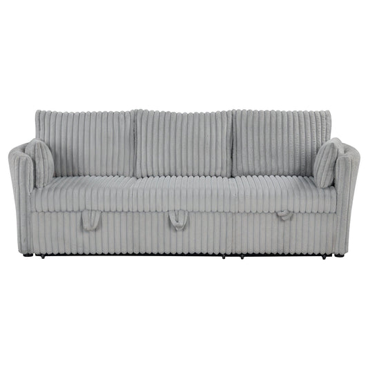 Light Gray Faux Fur Oversized Convertible Sleeper Sectional Sofa Couch Daybed and Chair Pull Out with 2 Pillows, USB Charging Ports for Living Room