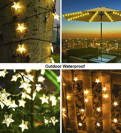 100 LED Solar String Light - Star - Warm White