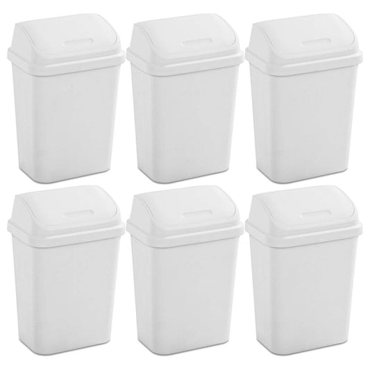 Set of 6 - White 7.8 Gallon Swing Top Kitchen Wastebasket Trash Can