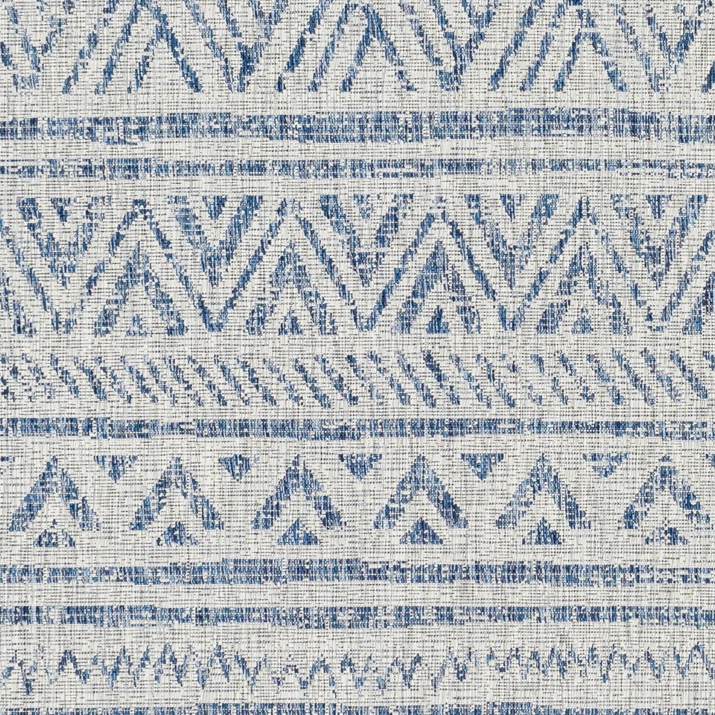 8 ft. x 10 ft. Blue Grey Chevron Coastal Boho Style Indoor Outdoor Area Rug