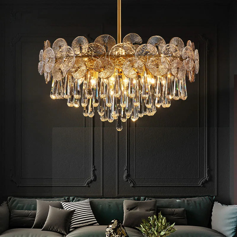 Modern Light Luxury LED Lotus Flower Crystal Ceiling Chandelier - Elegance for Living Rooms, Bedrooms, Restaurants, and Halls