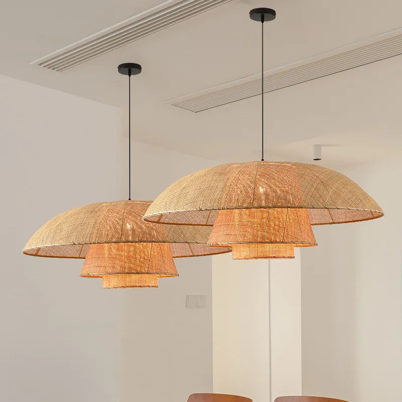 Retro Wabi-Sabi Rattan Pendant Light - Vintage Country Charm for Living Rooms, Bedrooms, Dining Areas, and Table Chandelier Lighting