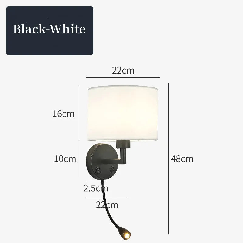 Bedside Wall Lamp with Rotating Spotlight - Modern Fabric Lampshade Reading Wall Sconce for Bedroom Home Decoration with LED E27