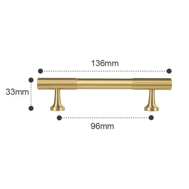 Solid Brass Art Deco Kitchen Cabinet Handles – Knurled T-Bar and Wardrobe Pulls