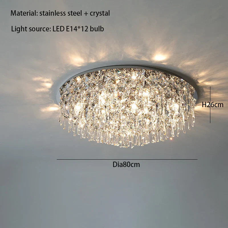 Luxury Modern K9 Crystals Ceiling Lamp - Chrome Steel LED Ceiling Light for Art Deco Bedroom Lighting