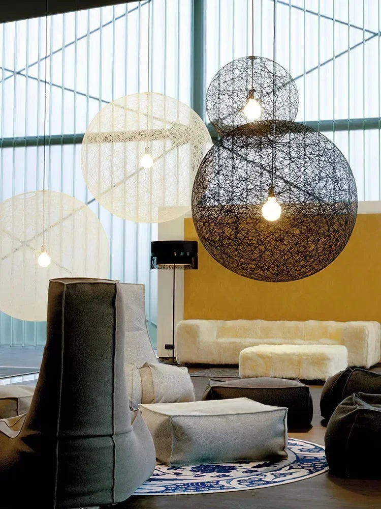 Nordic Rattan Weaving Spherical Chandelier Led Pendant Lights For Living Room Loft Hanging Lamp Home Decorations Lustre Fixtures