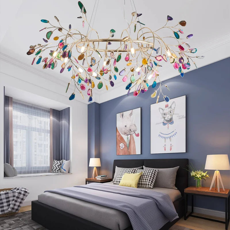Nordic Colorful Agate LED Ceiling Chandeliers - Illuminate Your Living, Dining, and Bedroom with Artistic Elegance