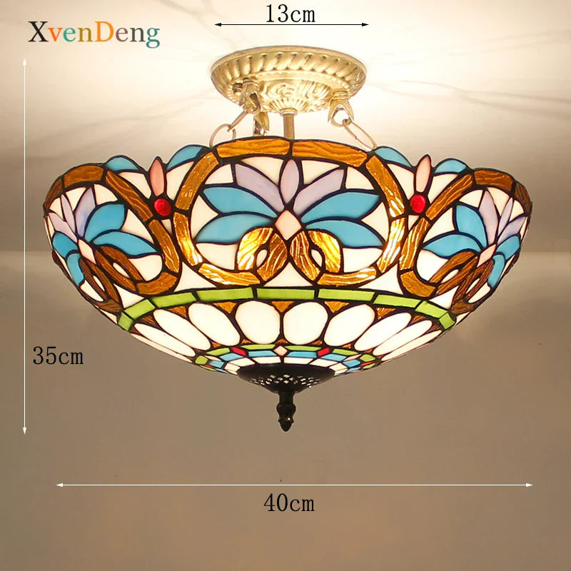 Vintage Mediterranean Tiffany Stained Glass Ceiling Lights - Elegance for Living Rooms, Bedrooms, Kitchens, and More