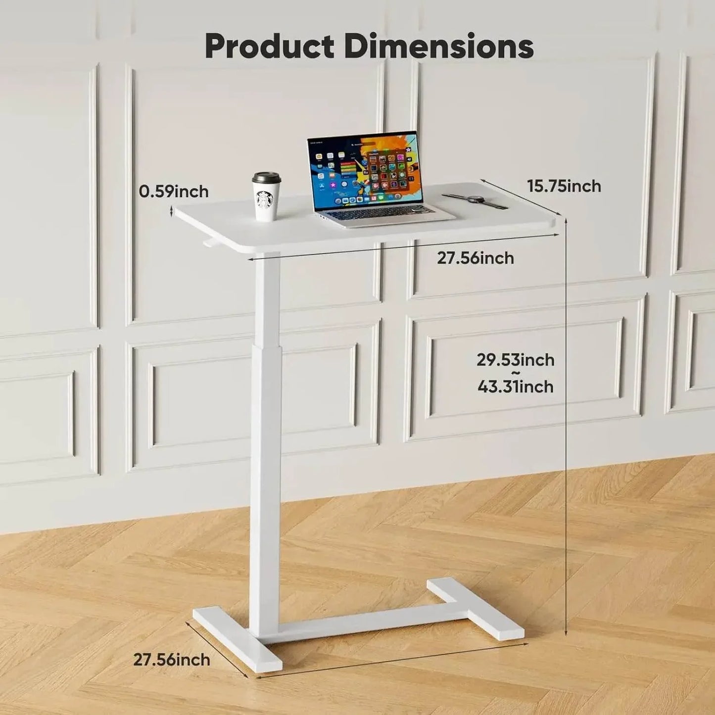 Adjustable Overbed Bedside Table with Wheels for Home Use