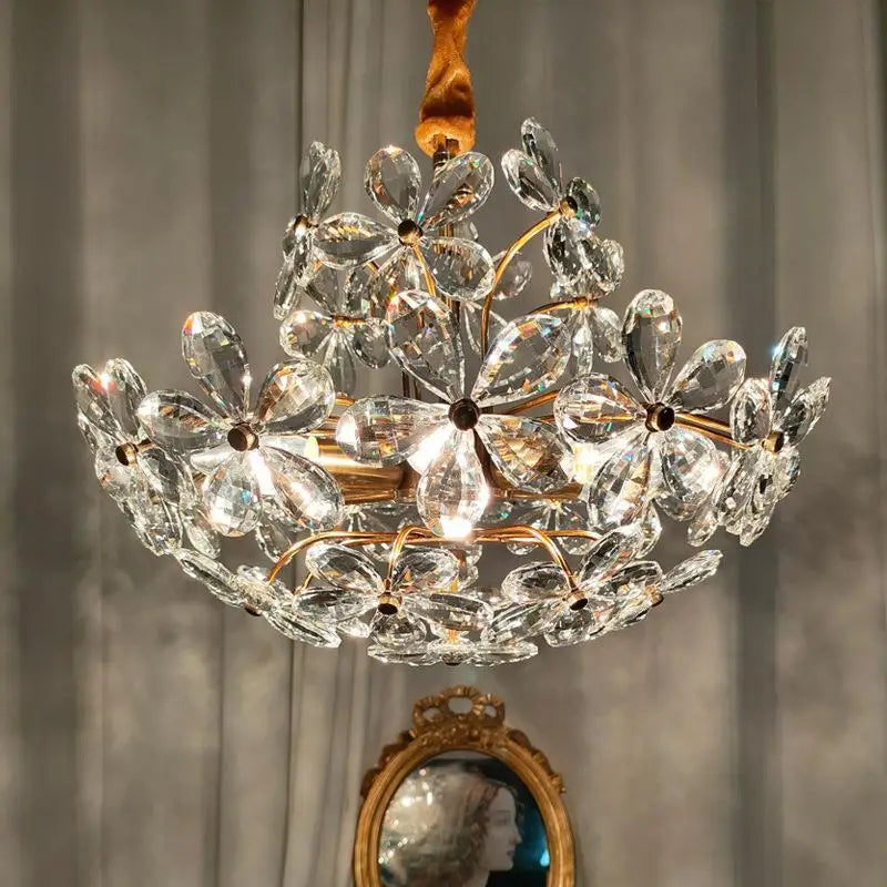 Elegant Crystal Flower Chandelier - New Style Dream with French Pastoral and American Retro Flair for Bedroom and Dining Room
