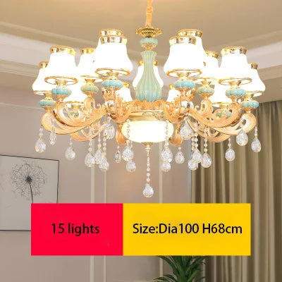 Elegant Blue Ceramic European Crystal Chandelier - Perfect for Living Rooms, Dining Rooms, and Bedrooms