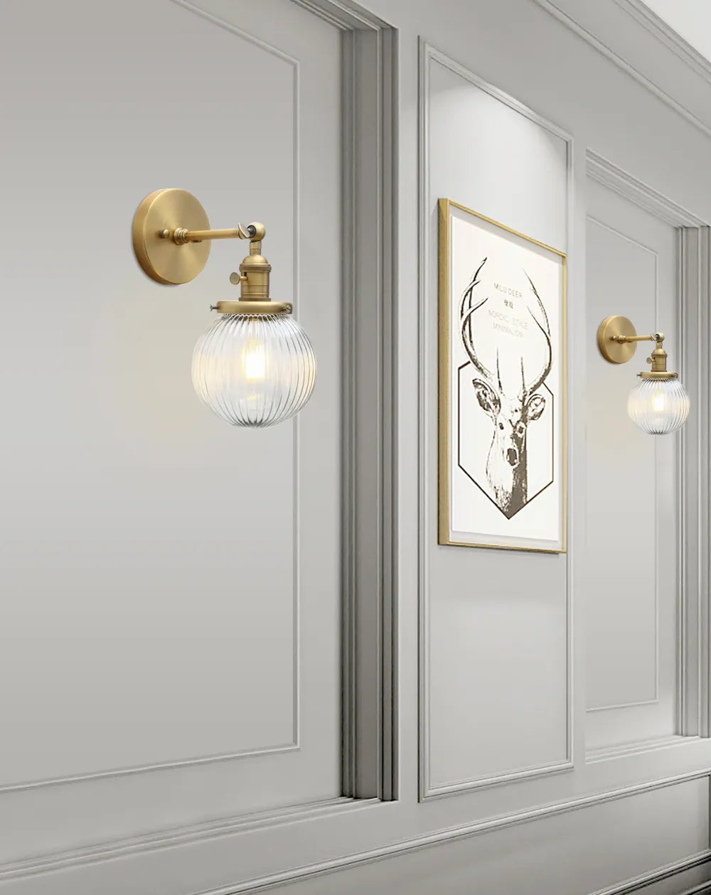 Permo Industrial Ribbed Globe Glass Wall Light - Stylish Switched Wall Sconces for Kitchen, Living Room, and Bedroom