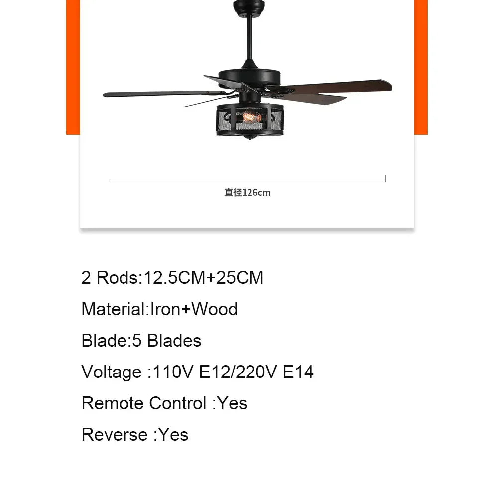Ceiling Fans With Light Drum Style Retro Black 5 Wood Blades Reverse DC 110V 220V Wood Fans Lamp Remote Control Hanging Lights