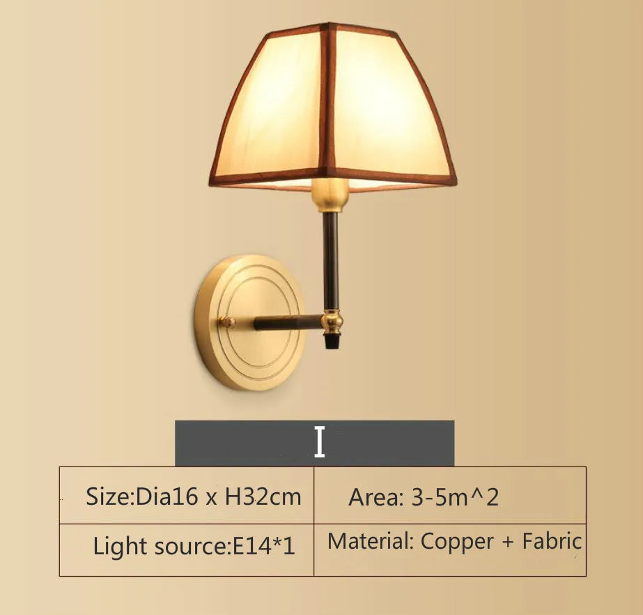 Eleanor - Full Copper American Wall Lamp Bedroom Bedside Lamp European Lighting Modern Simple Living Room Creative Corridor
