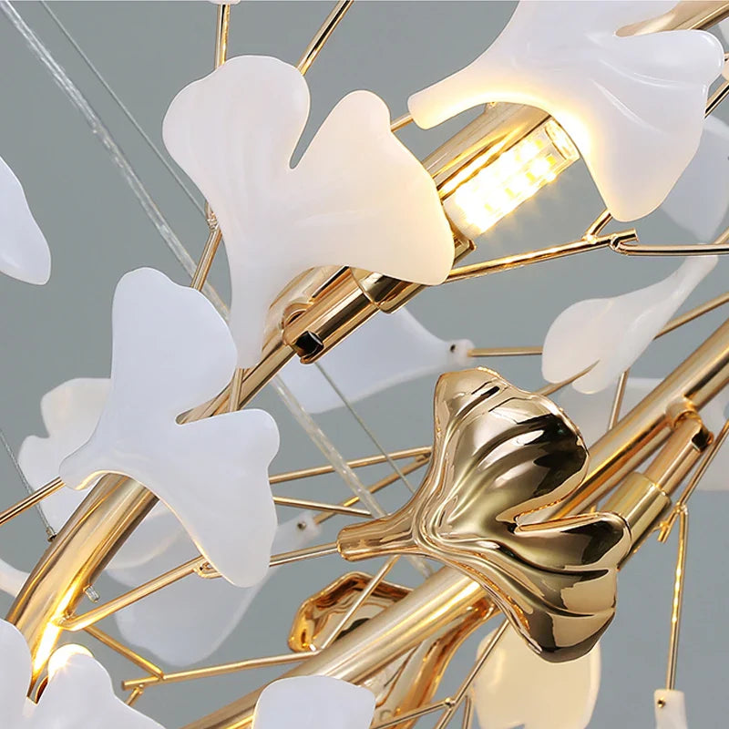 Elegant Nordic Apricot Leaf Chandelier - Wrought Iron Petals Indoor LED Lighting for Living, Dining, and Bedroom Spaces