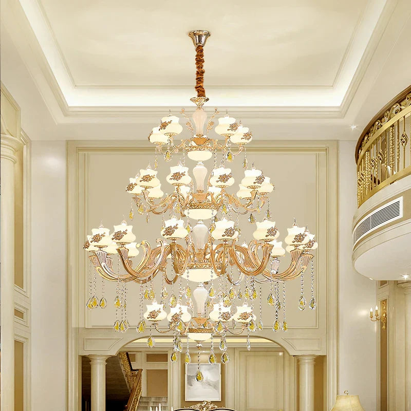 European-Style Duplex Building Large Chandelier - Villa Elegance for Spacious Living and Hotel Grandeur