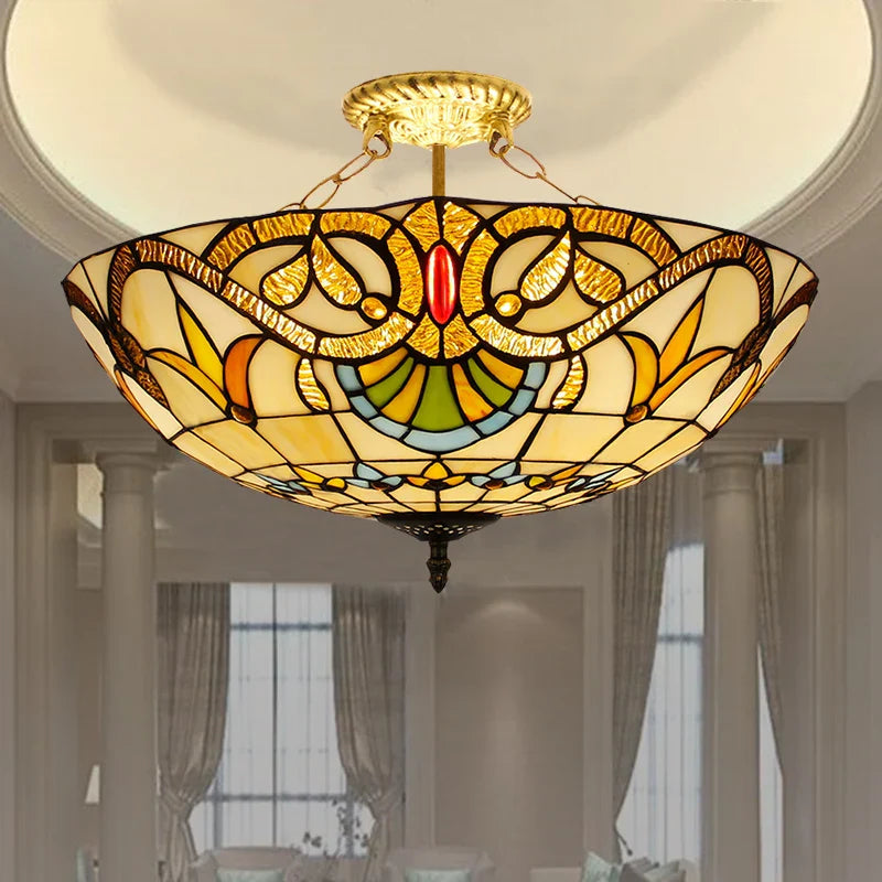 Vintage Mediterranean Tiffany Stained Glass Ceiling Lights - Elegance for Living Rooms, Bedrooms, Kitchens, and More