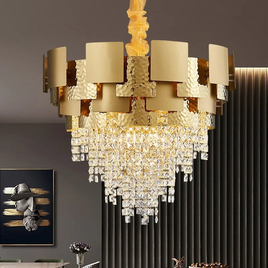 Modern Golden Stainless Steel Chandelier - Elegance for Living and Dining in Villas and Duplex Buildings