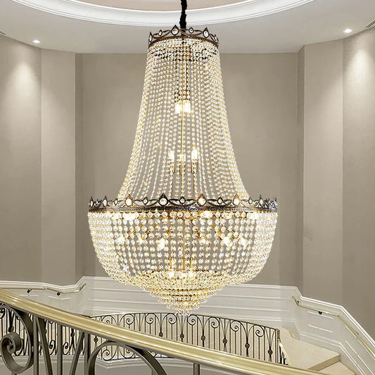 Elegant Crystal Chandelier for Duplex Buildings - A Modern Luxury Fixture for Living Rooms, Dining Spaces, Hotels, and Special Events