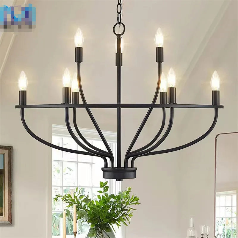 Retro LED Ceiling Chandelier with Iron Ring - Illuminate Your Living and Dining Spaces with Industrial Elegance