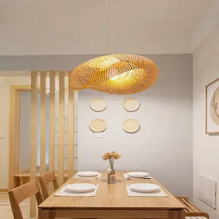 Chinese Handmade Bamboo Pendant Lights - Wicker Rattan Wave Shade Pendant Lamps for Restaurant, Aisle, Tea Room, and Indoor Lighting