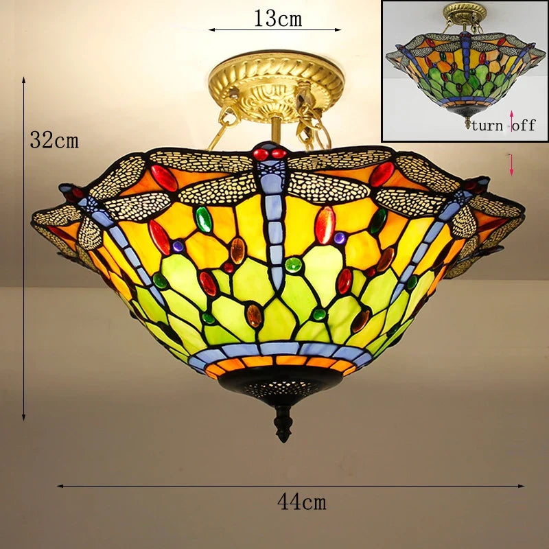 Vintage Mediterranean Tiffany Stained Glass Ceiling Lights - Elegance for Living Rooms, Bedrooms, Kitchens, and More