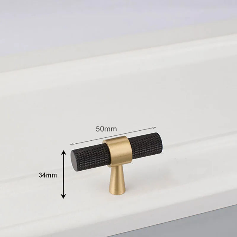 Solid Brass Knurled Cabinet Handles – Gold and Black Wardrobe Knobs and Drawer Pulls