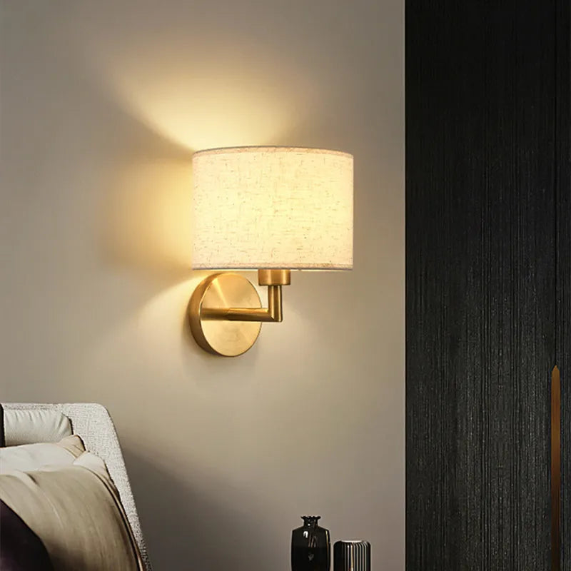 Bedside Wall Lamp with Rotating Spotlight - Modern Fabric Lampshade Reading Wall Sconce for Bedroom Home Decoration with LED E27
