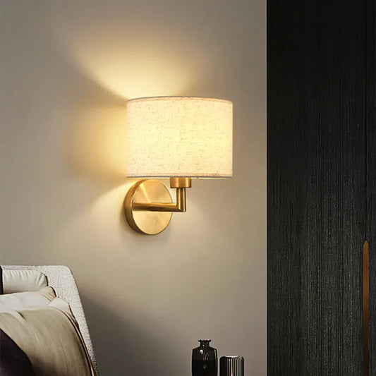 Bedside Wall Lamp with Rotating Spotlight - Modern Fabric Lampshade Reading Wall Sconce for Bedroom Home Decoration with LED E27