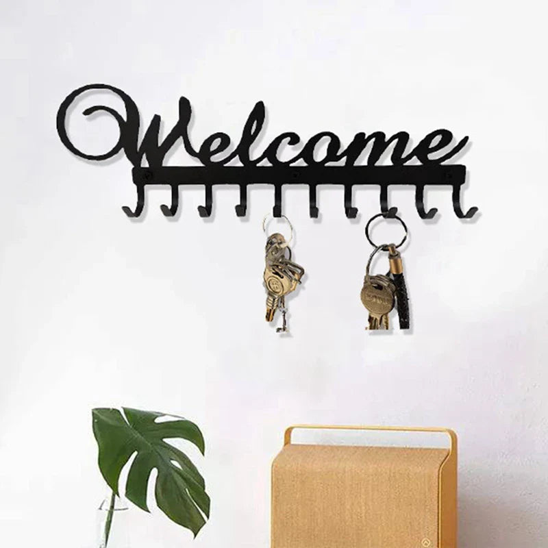 Key Holder Wall Mounted Key Hooks For Wall Decorative With 10 Hooks Black Metal Key Organizer Rack Hanger For Entryway