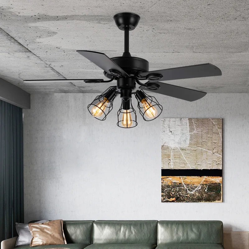 Black Ceiling Fans with Lights Remote Industrial Vintage Black Postmodern Fan lamp for Kitchen Island Dining Room Foyer Bar