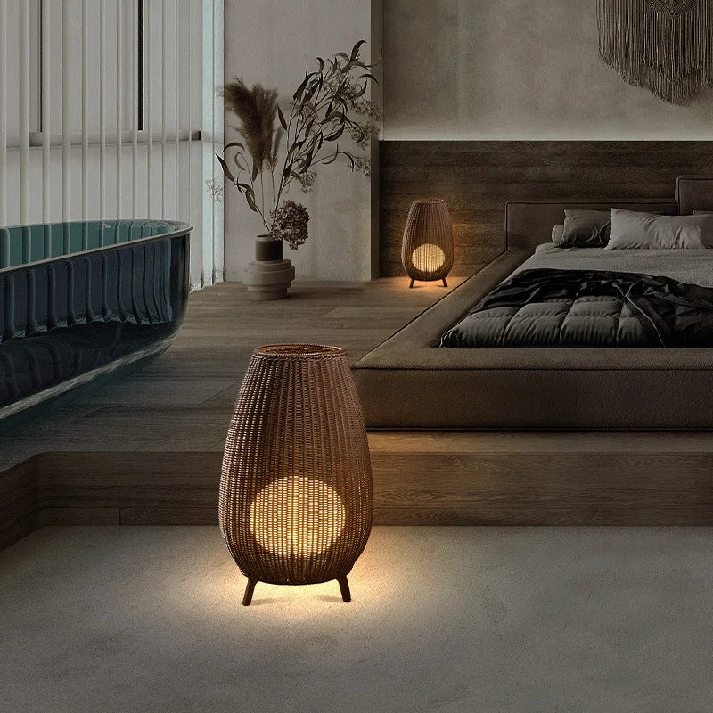 Asian Natural Rattan Floor Lamp - Versatile Indoor and Outdoor Lighting for Living Spaces