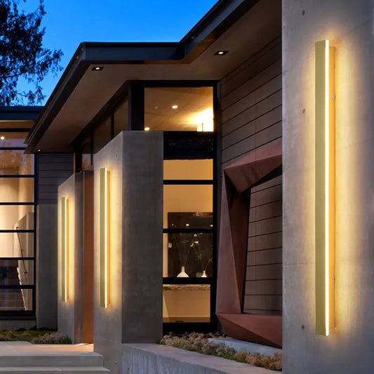 Elegant Golden LED Long Wall Light - Modern Outdoor Lighting for Country Villas, Courtyards, and Balconies