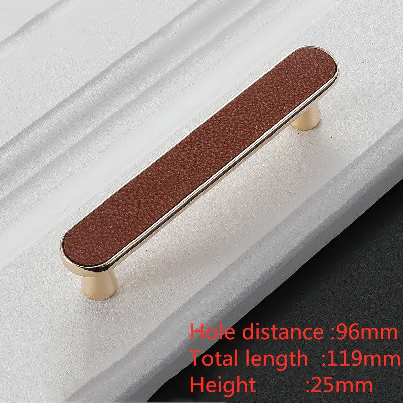 Modern Leather and Zinc Alloy Cabinet Handle – Elegant Drawer Pulls for Kitchen, Wardrobe, and Furniture (96mm)