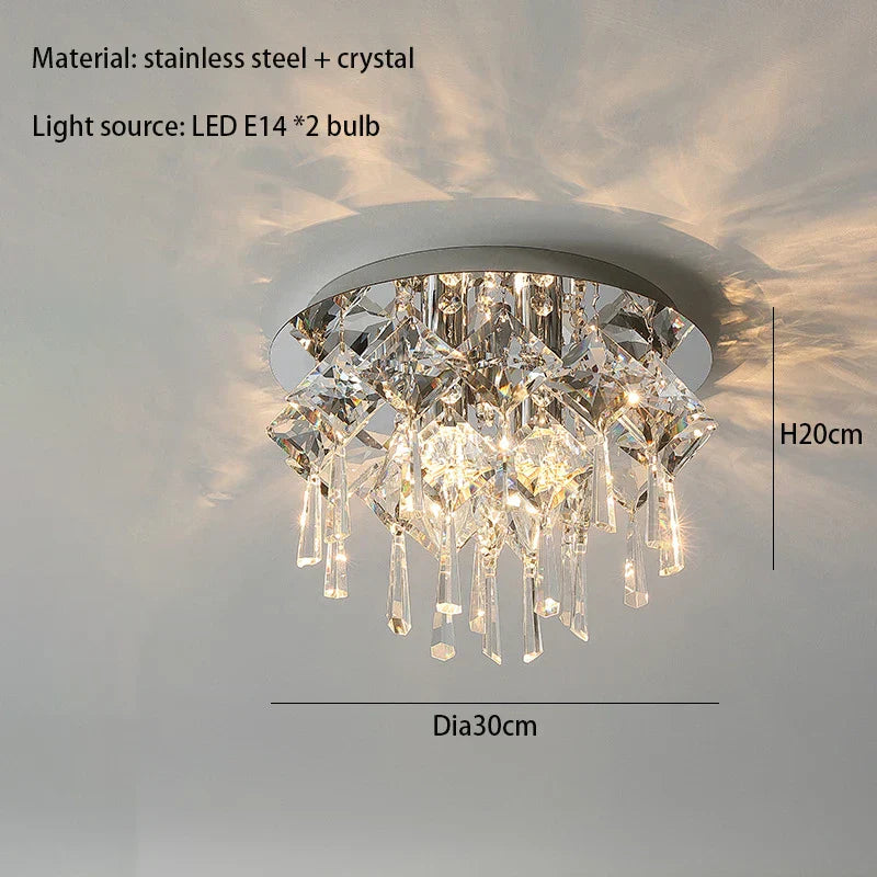 Luxury Modern K9 Crystals Ceiling Lamp - Chrome Steel LED Ceiling Light for Art Deco Bedroom Lighting
