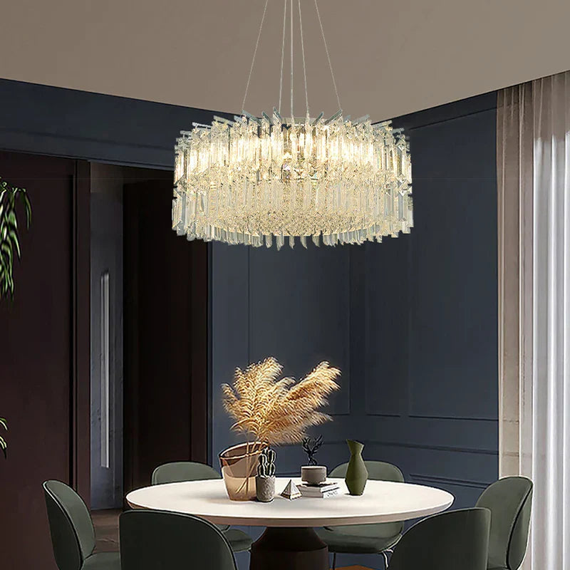 Elegant Modern Crystal Chrome Chandelier - A Luxury Glossy Fixture for Living Rooms, Bedrooms, and Dining Room Decor