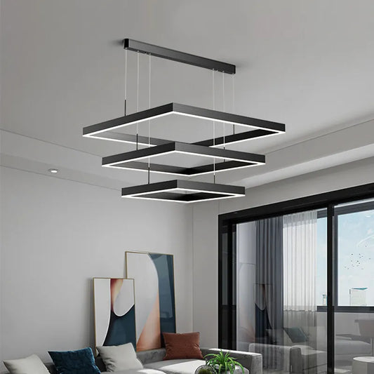 Nordic Designer Square Aluminum Chandelier - Modern LED Lighting for Living Rooms, Dining Tables, and Indoor Decor