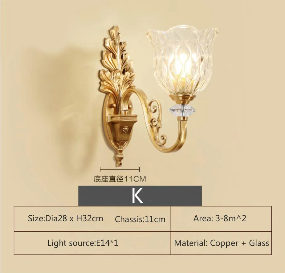 Eleanor - Full Copper American Wall Lamp Bedroom Bedside Lamp European Lighting Modern Simple Living Room Creative Corridor