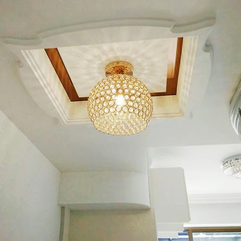 Modern Crystal Ball Ceiling Lamp - Elegantly Designed Home Decor for Bedrooms, Passages, Silver/Gold Shade, Lustre Luminous Lighting