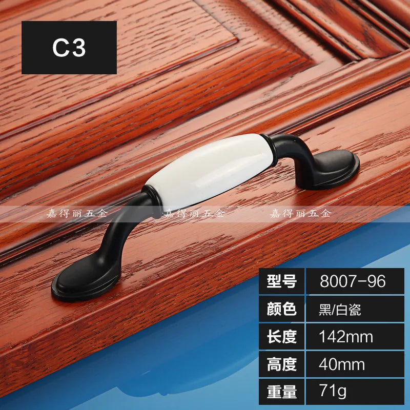 European Ceramic Cabinet Handles – Black and White Wardrobe Drawer Pulls for Kitchen and Furniture