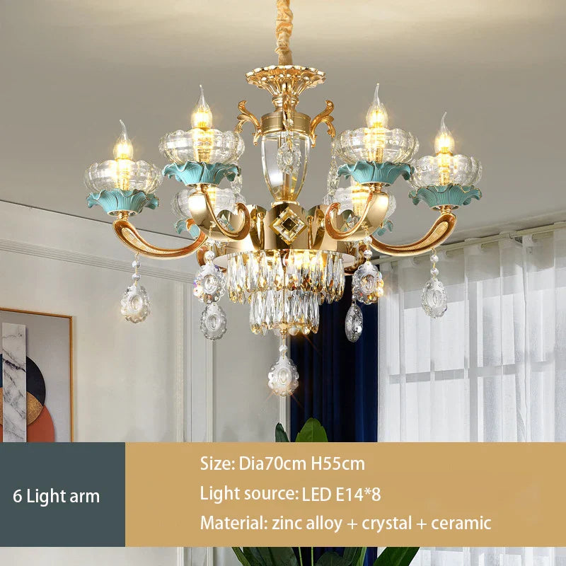 Elegant European Crystal Ceramic Chandelier - A Modern Light Luxury Fixture for Living Rooms, Bedrooms, Dining Rooms, and Villa Duplex Buildings