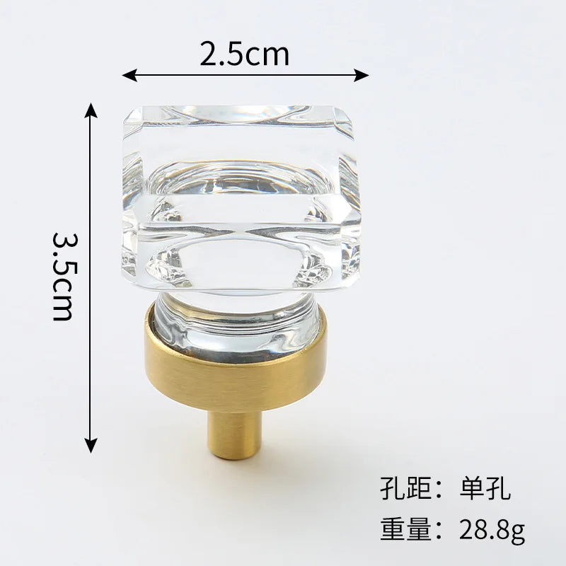 Brass Crystal Cupboard Cabinet Handle Kitchen Drawer Knobs Light Luxury Furniture Hardware Transparent Handle Home Decoration