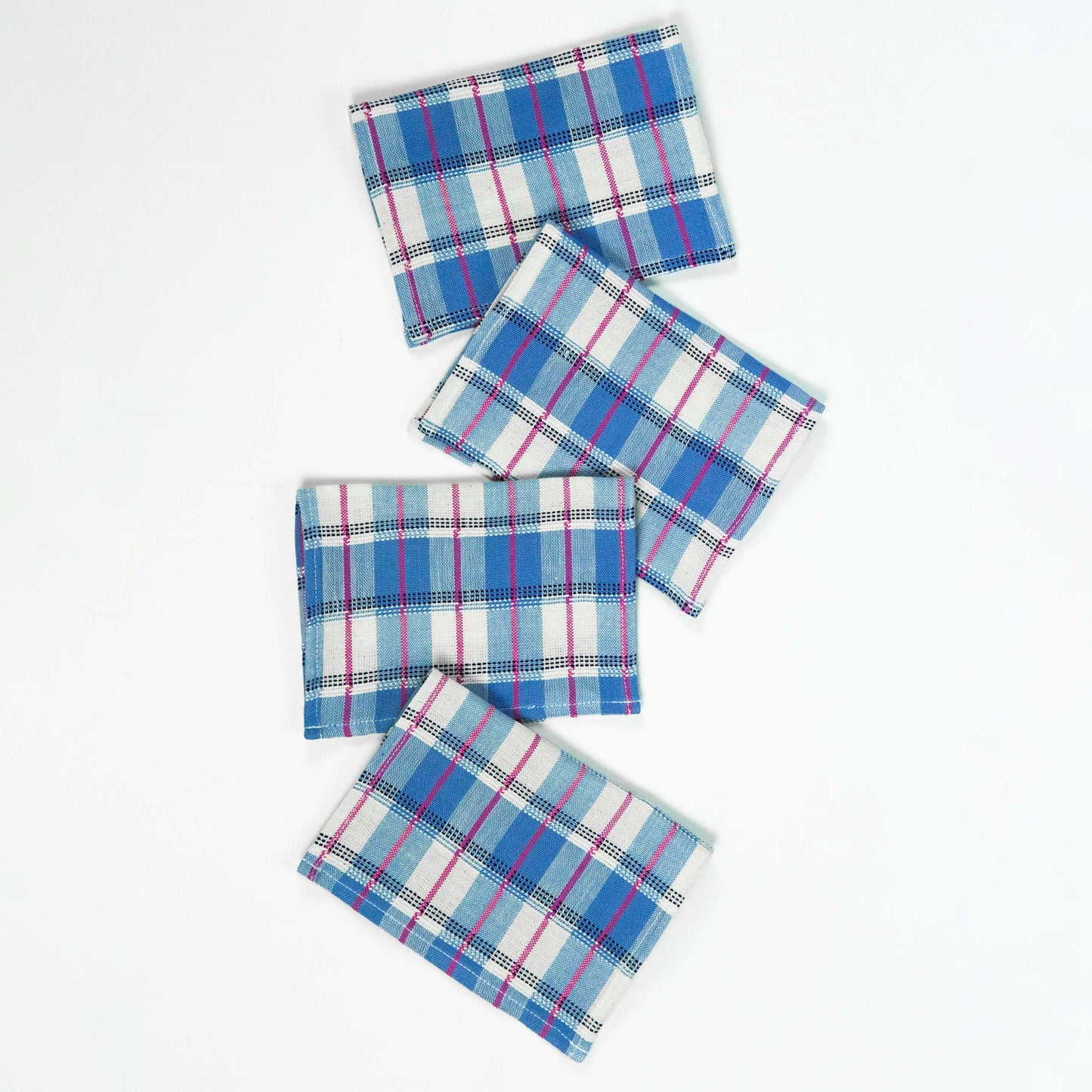 San Andres Gingham Blue & White Cocktail Napkins Set of 4