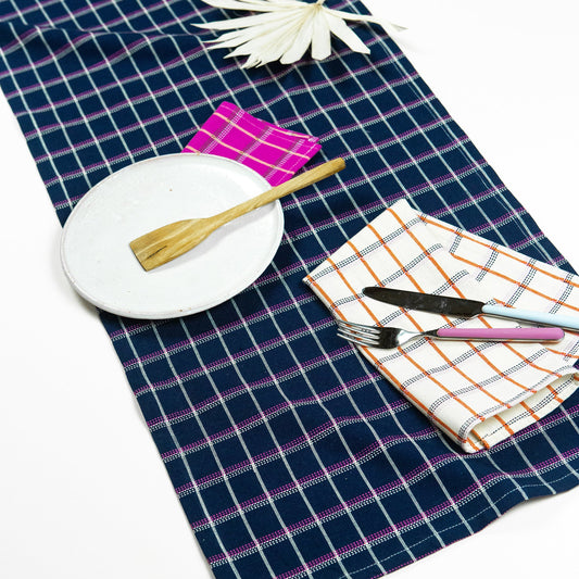 San Lucas Plaid Navy Table Runner