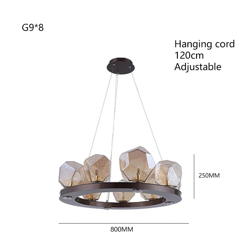 Modern LED Chandelier Lighting - Nordic Rock Glass Elegance for Living Rooms and More