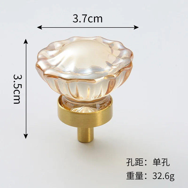Brass Crystal Cupboard Cabinet Handle Kitchen Drawer Knobs Light Luxury Furniture Hardware Transparent Handle Home Decoration