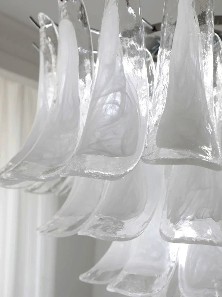 Elara White Petal Glass LED Chandelier for Staircase & Villa Décor