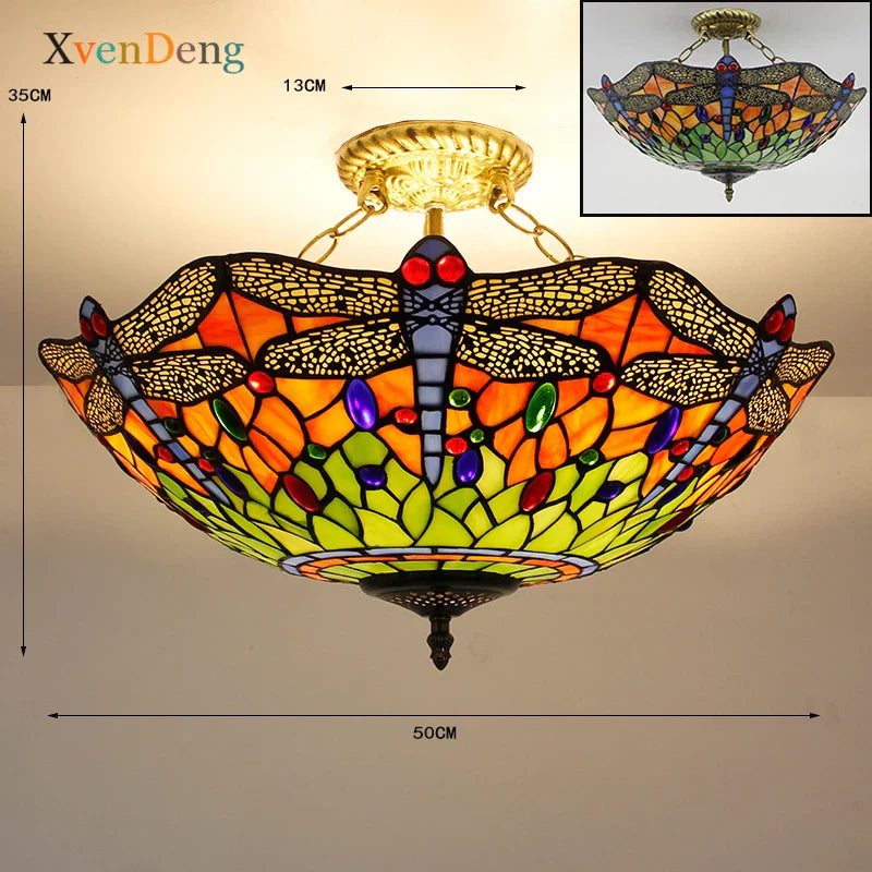 Vintage Mediterranean Tiffany Stained Glass Ceiling Lights - Elegance for Living Rooms, Bedrooms, Kitchens, and More