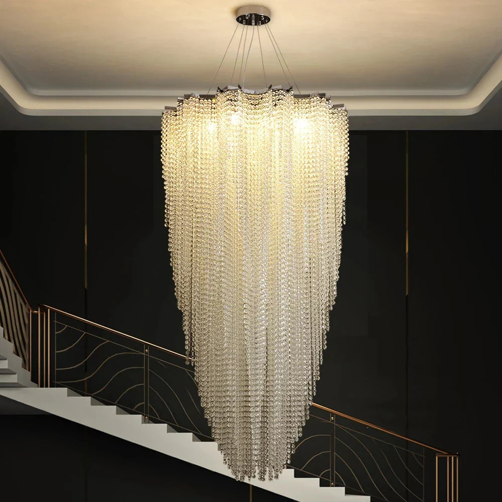 Luxurious Modern Crystal Chain Chandelier - A Dazzling Dining Room Centerpiece with Rectangle Design and LED Brilliance